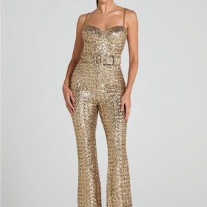 NADINE MERABI Glittering Gold Sequin Jumpsuit